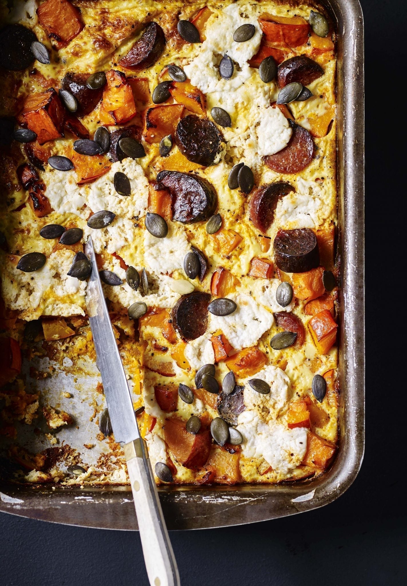 Æggekage med chorizo & græskar