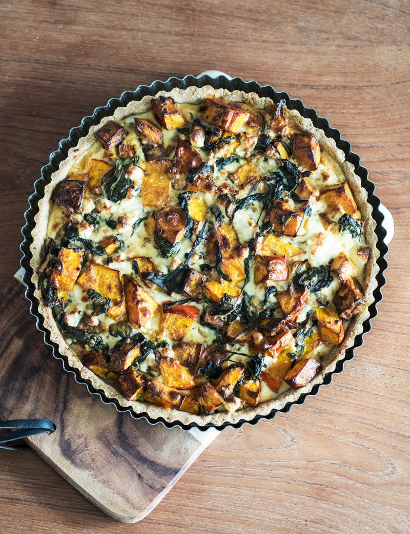 Tærte med græskar, feta og spinat