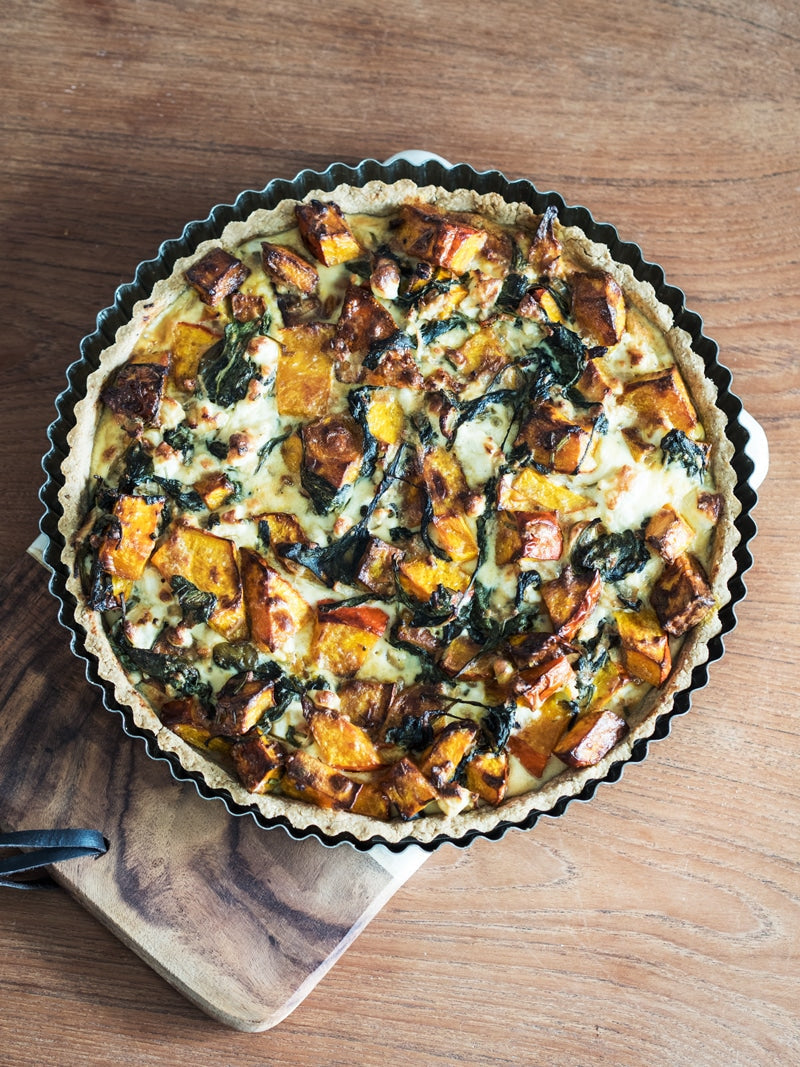 Tærte med græskar, feta og spinat